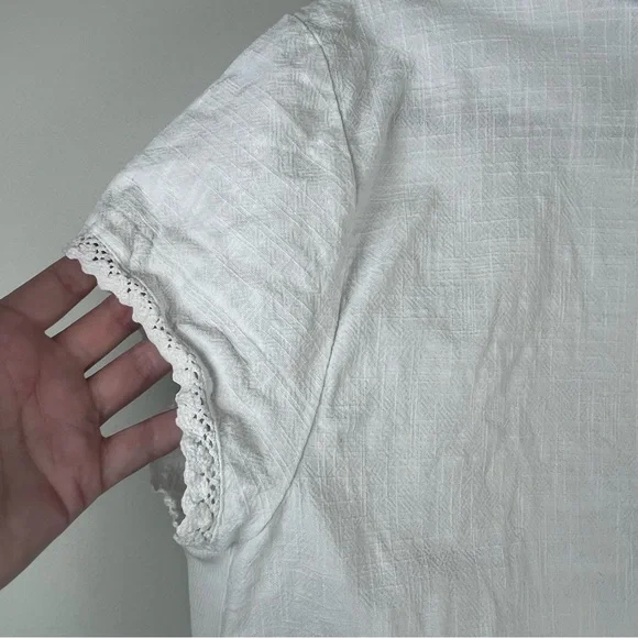 Soft Surroundings Shirt White Cotton Stretch Cottagecore Prairie Boho Large - Picture 7 of 8